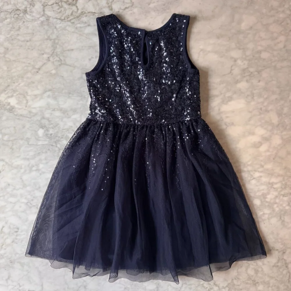 Gap Girls Sequin Dress Navy Blue Size Small Holiday Christmas New Years